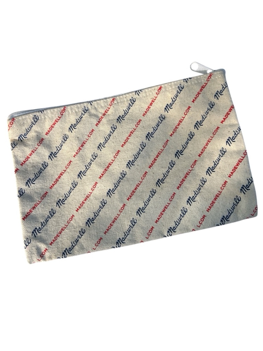 Madewell zipper pouch makeup bag or pencil case natural tan red & blue